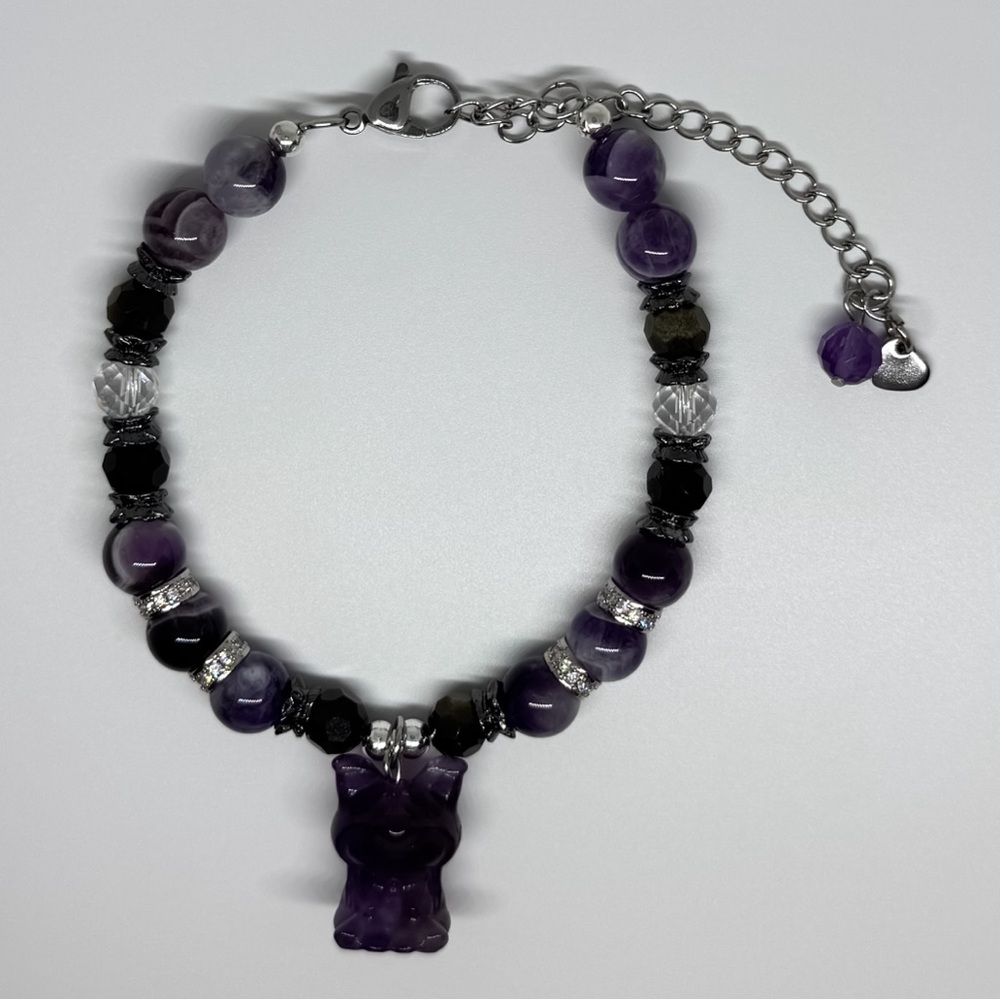 Kuromi Golden Obsidian, Amethyst and Clear Quartz Crystal Bracelet